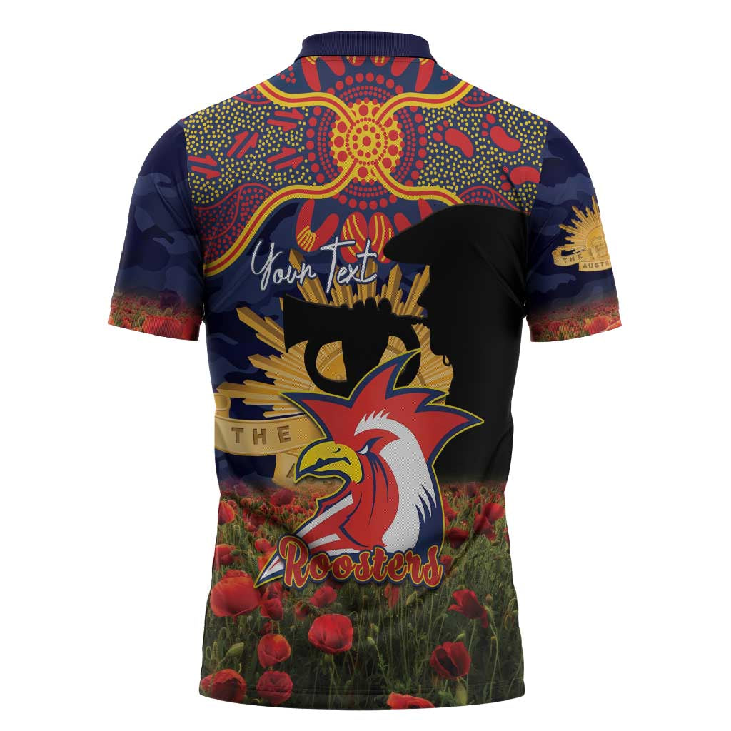 Personalised Roosters Rugby ANZAC Day Zipper Polo Shirt Last Post Poppy We Will Remember Them