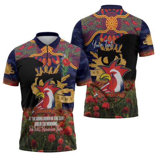 Personalised Roosters Rugby ANZAC Day Zipper Polo Shirt Last Post Poppy We Will Remember Them