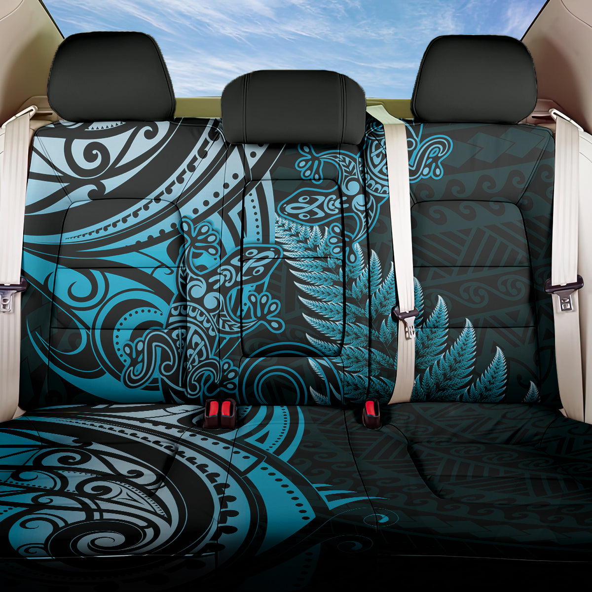 New Zealand Lizard Back Car Seat Cover Silver Fern Aotearoa Maori Blue Version
