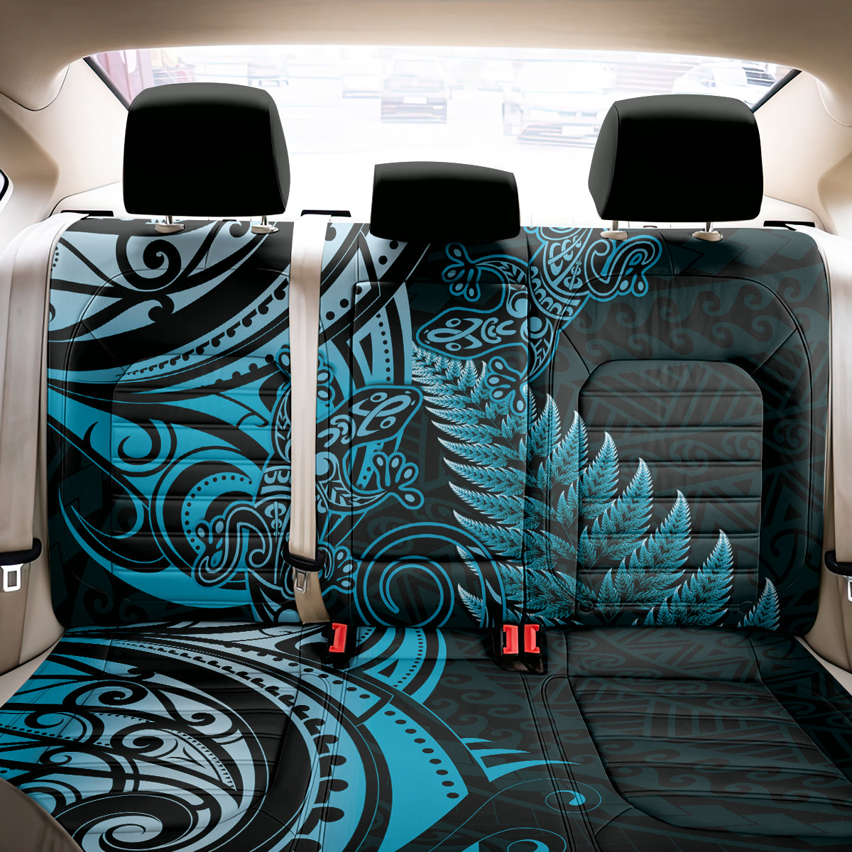 New Zealand Lizard Back Car Seat Cover Silver Fern Aotearoa Maori Blue Version