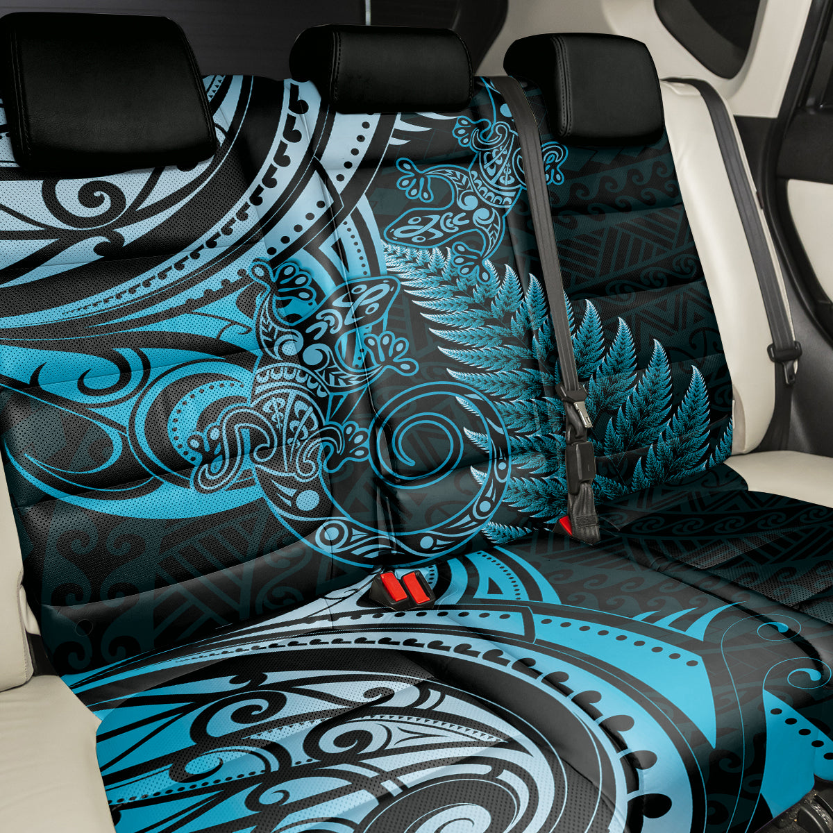 New Zealand Lizard Back Car Seat Cover Silver Fern Aotearoa Maori Blue Version