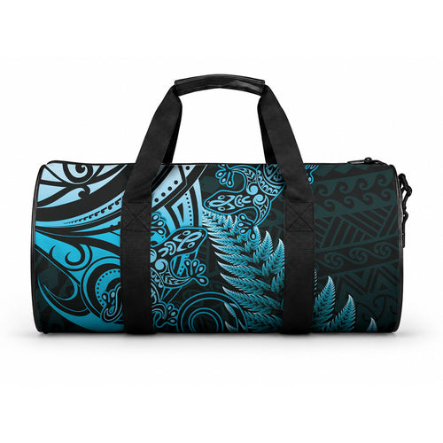 New Zealand Lizard Duffle Bag Silver Fern Aotearoa Maori Blue Version