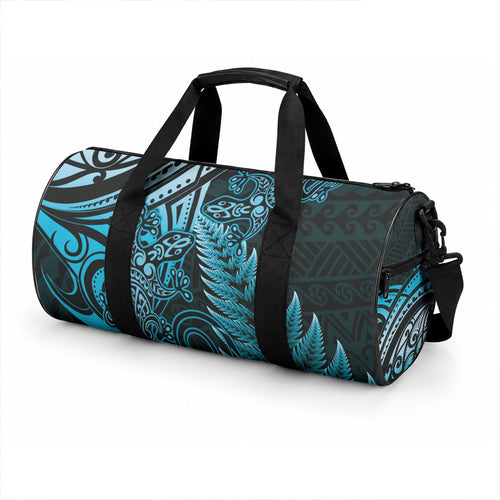 New Zealand Lizard Duffle Bag Silver Fern Aotearoa Maori Blue Version