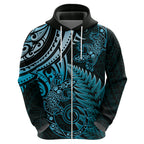 New Zealand Lizard Hoodie Silver Fern Aotearoa Maori Blue Version