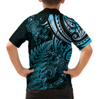 New Zealand Lizard Kid Hawaiian Shirt Silver Fern Aotearoa Maori Blue Version