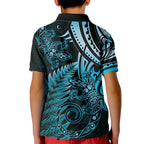 New Zealand Lizard Kid Polo Shirt Silver Fern Aotearoa Maori Blue Version