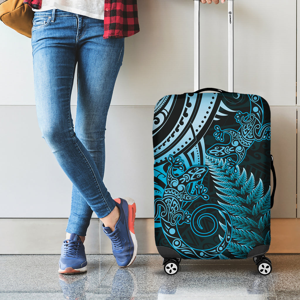 New Zealand Lizard Luggage Cover Silver Fern Aotearoa Maori Blue Version