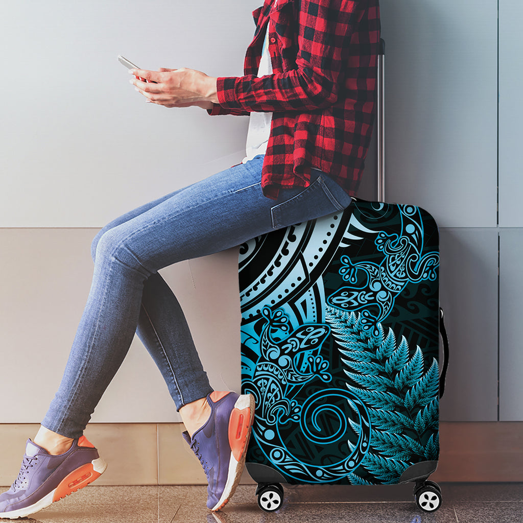 New Zealand Lizard Luggage Cover Silver Fern Aotearoa Maori Blue Version