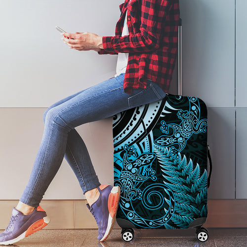 New Zealand Lizard Luggage Cover Silver Fern Aotearoa Maori Blue Version