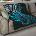 New Zealand Lizard Quilt Silver Fern Aotearoa Maori Blue Version