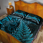 New Zealand Lizard Quilt Bed Set Silver Fern Aotearoa Maori Blue Version