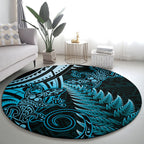 New Zealand Lizard Round Carpet Silver Fern Aotearoa Maori Blue Version