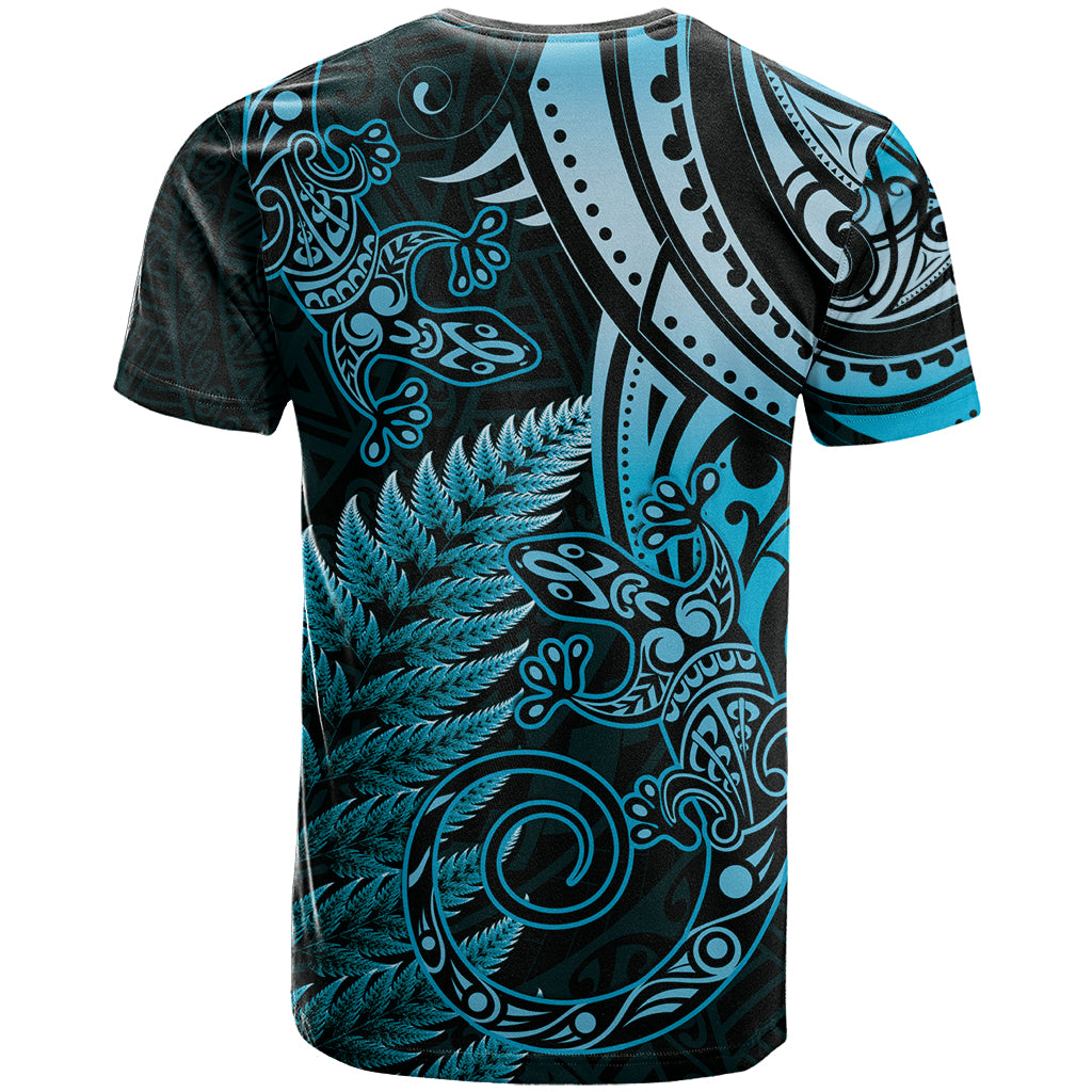 New Zealand Lizard T Shirt Silver Fern Aotearoa Maori Blue Version