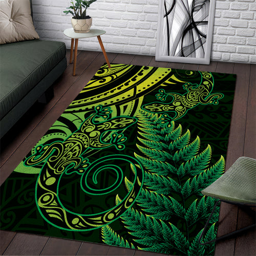 New Zealand Lizard Area Rug Silver Fern Aotearoa Maori Green Version