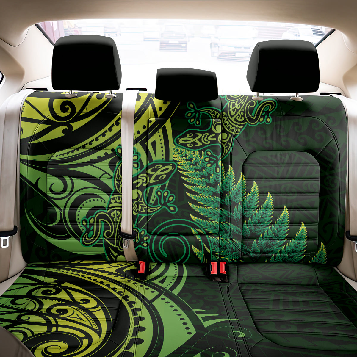 New Zealand Lizard Back Car Seat Cover Silver Fern Aotearoa Maori Green Version