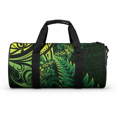 New Zealand Lizard Duffle Bag Silver Fern Aotearoa Maori Green Version