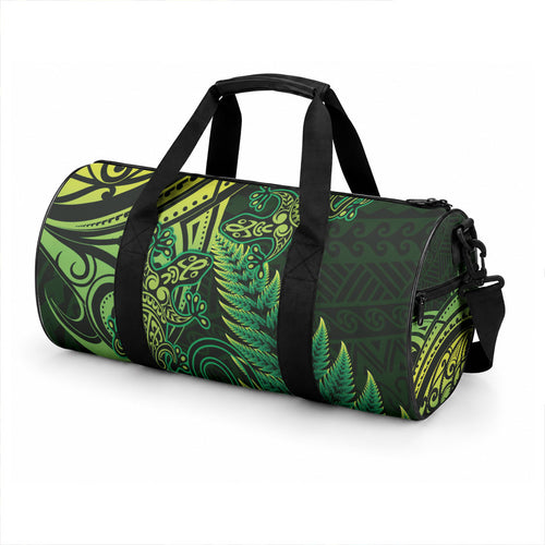 New Zealand Lizard Duffle Bag Silver Fern Aotearoa Maori Green Version