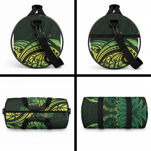 New Zealand Lizard Duffle Bag Silver Fern Aotearoa Maori Green Version
