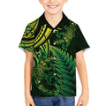New Zealand Lizard Kid Hawaiian Shirt Silver Fern Aotearoa Maori Green Version