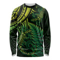 New Zealand Lizard Long Sleeve Shirt Silver Fern Aotearoa Maori Green Version