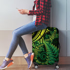 New Zealand Lizard Luggage Cover Silver Fern Aotearoa Maori Green Version