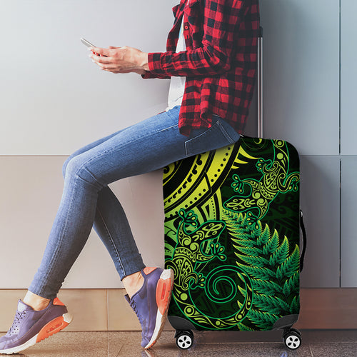 New Zealand Lizard Luggage Cover Silver Fern Aotearoa Maori Green Version