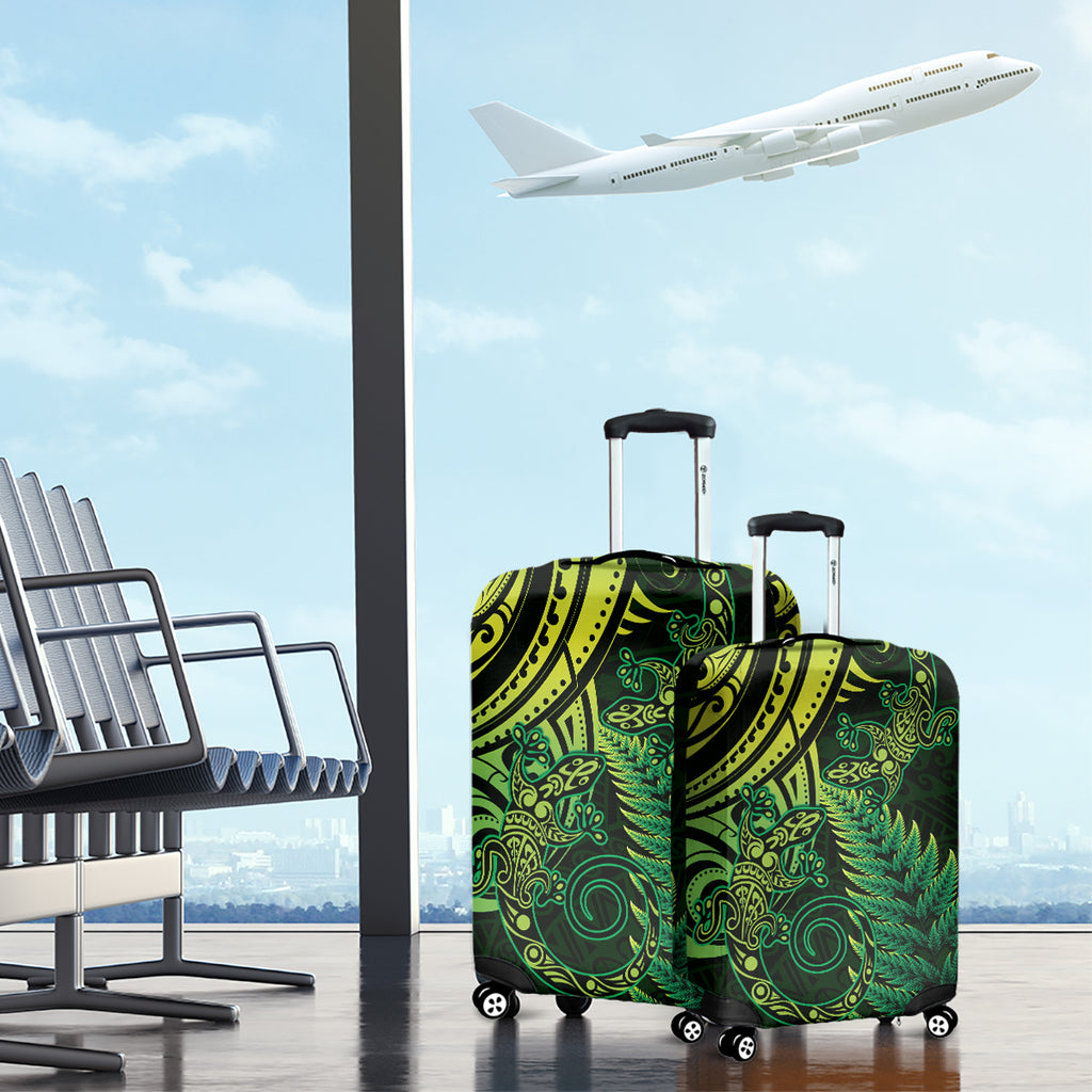 New Zealand Lizard Luggage Cover Silver Fern Aotearoa Maori Green Version