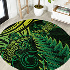 New Zealand Lizard Round Carpet Silver Fern Aotearoa Maori Green Version