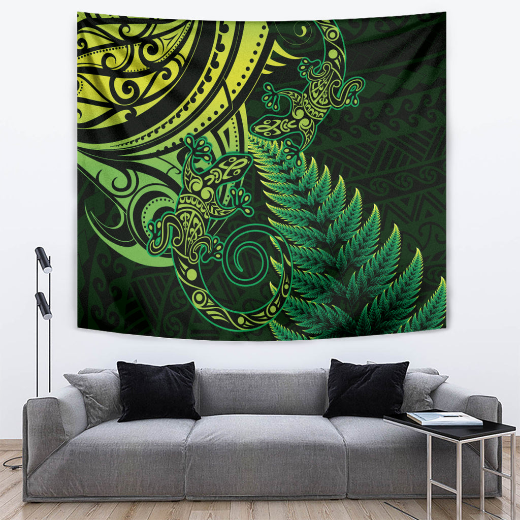 New Zealand Lizard Tapestry Silver Fern Aotearoa Maori Green Version