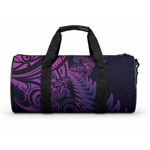 New Zealand Lizard Duffle Bag Silver Fern Aotearoa Maori Purple Version