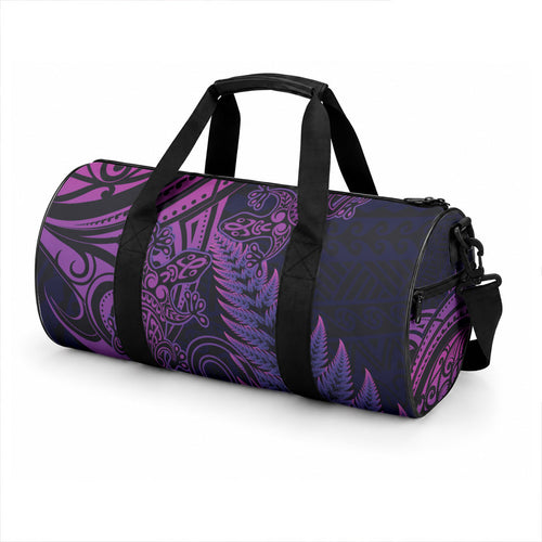 New Zealand Lizard Duffle Bag Silver Fern Aotearoa Maori Purple Version