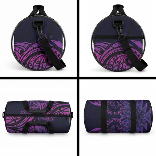 New Zealand Lizard Duffle Bag Silver Fern Aotearoa Maori Purple Version