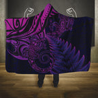 New Zealand Lizard Hooded Blanket Silver Fern Aotearoa Maori Purple Version