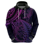 New Zealand Lizard Hoodie Silver Fern Aotearoa Maori Purple Version