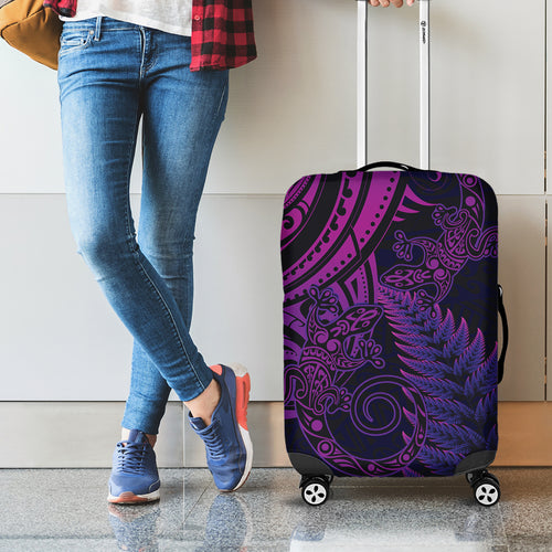 New Zealand Lizard Luggage Cover Silver Fern Aotearoa Maori Purple Version