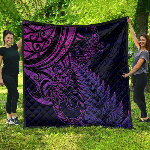 New Zealand Lizard Quilt Silver Fern Aotearoa Maori Purple Version
