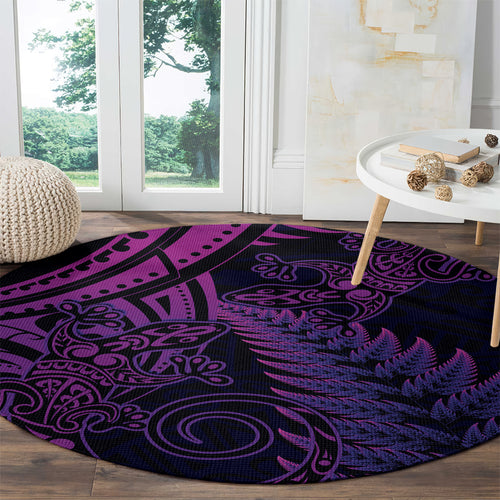 New Zealand Lizard Round Carpet Silver Fern Aotearoa Maori Purple Version