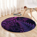 New Zealand Lizard Round Carpet Silver Fern Aotearoa Maori Purple Version