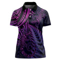 New Zealand Lizard Women Polo Shirt Silver Fern Aotearoa Maori Purple Version