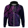 New Zealand Lizard Zip Hoodie Silver Fern Aotearoa Maori Purple Version