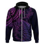 New Zealand Lizard Zip Hoodie Silver Fern Aotearoa Maori Purple Version