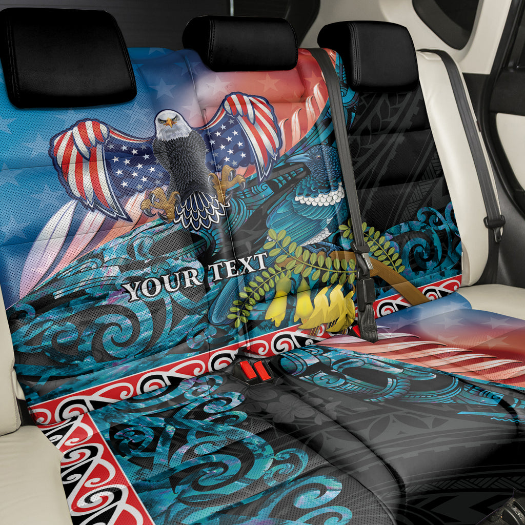 Personalised United States And New Zealand Back Car Seat Cover USA Eagle With Kowhai Aotearoa Tui Bird