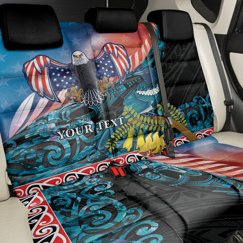 Personalised United States And New Zealand Back Car Seat Cover USA Eagle With Kowhai Aotearoa Tui Bird