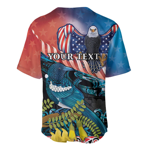 Personalised United States And New Zealand Baseball Jersey USA Eagle With Kowhai Aotearoa Tui Bird