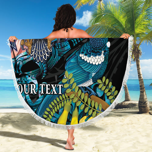 Personalised United States And New Zealand Beach Blanket USA Eagle With Kowhai Aotearoa Tui Bird