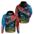 Personalised United States And New Zealand Hoodie USA Eagle With Kowhai Aotearoa Tui Bird