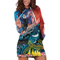 Personalised United States And New Zealand Hoodie Dress USA Eagle With Kowhai Aotearoa Tui Bird