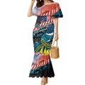 Personalised United States And New Zealand Mermaid Dress USA Eagle With Kowhai Aotearoa Tui Bird