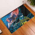 Personalised United States And New Zealand Rubber Doormat USA Eagle With Kowhai Aotearoa Tui Bird