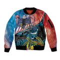 Personalised United States And New Zealand Sleeve Zip Bomber Jacket USA Eagle With Kowhai Aotearoa Tui Bird